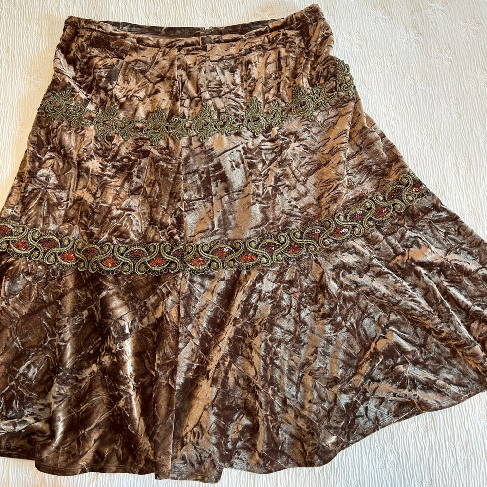 Vintage Velvet Midi Skirt brown gold size 16 embellished - Picture 8 of 14